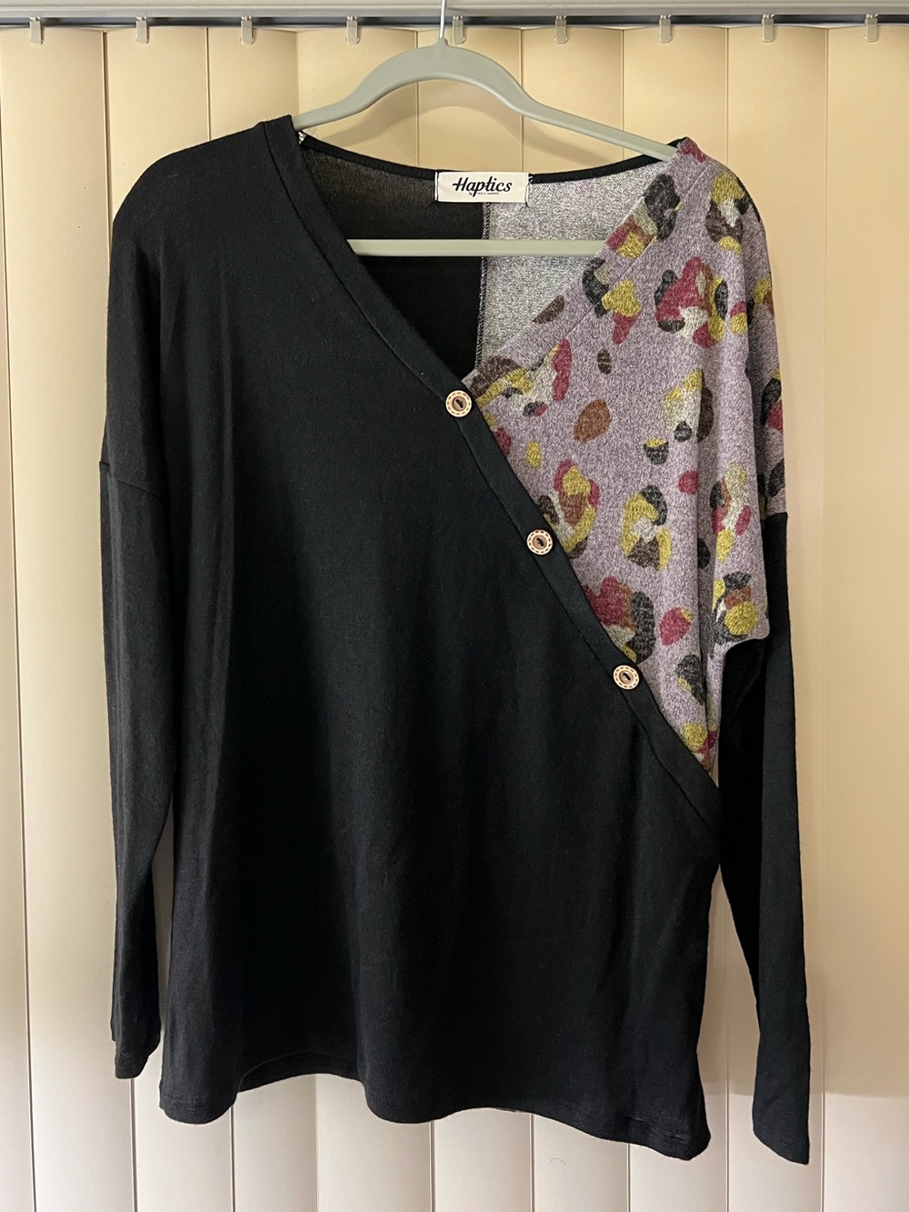 Haptics by Holly Harper - Black V-Neck Button-Accent Pullover